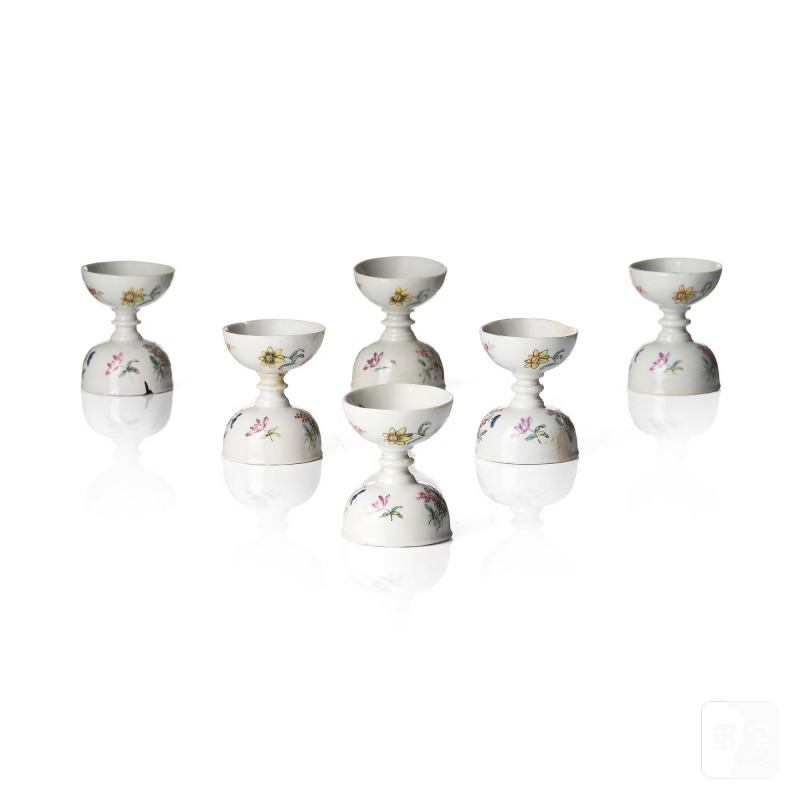 A set of six famille rose egg cups,